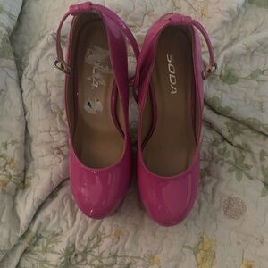 Soda Women's Fuchsia Ankle Strap Heels